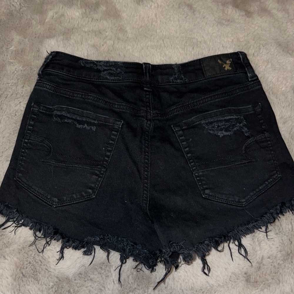 American Eagle Outfitters Stretch Black Ripped Jean High-Rise Shorts, Women’s 2 - Picture 2 of 8